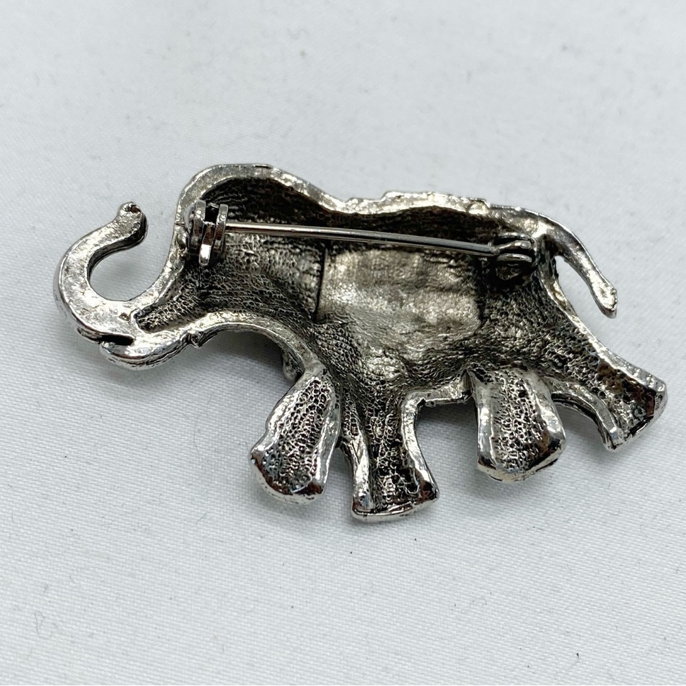 Vintage Silver Marcasite Elephant Brooch Trunk Up Lucky - Picture 4 of 4